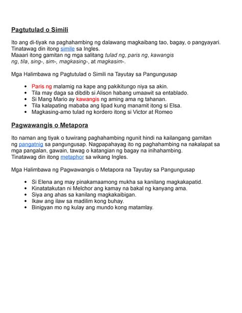 halimbawa ng pagtutulad o simile|Simili Tagalog Halimbawa At Kahulugan Nito.